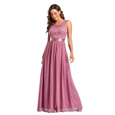 China Women's Lace Stitched Chiffon Stain Sheer Dress A-Line Elegant Wedding Bridesmaid Dress Breathable Dress for sale