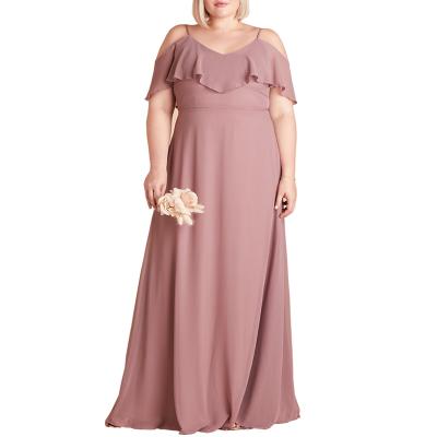 China Breathable Plus Size Chiffon Plunging V Neckline Spaghetti Strap Ruched Floor Length Formal Dress Front Slit Line Bridesmaid Dress Burgundy for sale