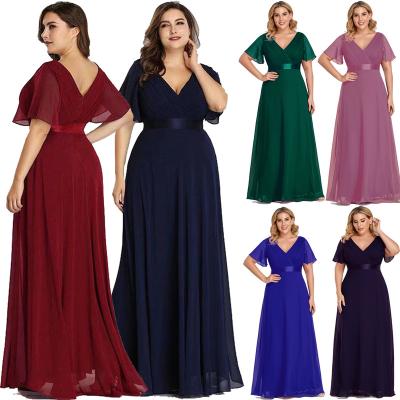 China 2022plus size fashion women's chiffon dress breathable double V wedding dress sexy evening dress for sale