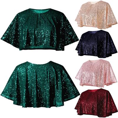 China Polyester Women's Sequin Prom Shawl Party Dress Shiny Accessories Bridal Dress Shawl for sale