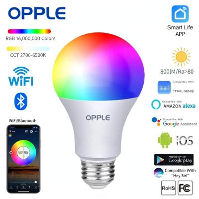 China OPPLE 100V-240V E26/E27 RGB Universal Dimmable Alexa Speaker Google Siri Light Home Lamp Bluetooth Voice Control Dimmable 9W LED Bulb for sale