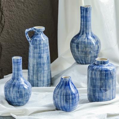 China Modern Art Denim pattern Hand drawn Ceramic  Vase Table Ceramic Decorationfor home decor for sale