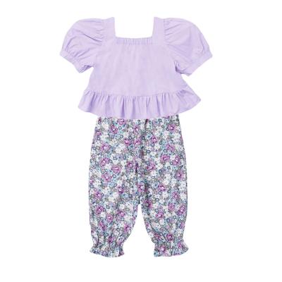 China Summer Floral Mosquito Pants Girls Suits Baby Breathable Sleeveless Top Kids Short Sleeve Tops for sale