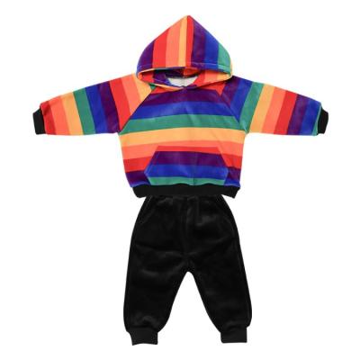 China Girls Casual Winter Set Plus Velvet Rainbow Sweater Suit Kidss Baby Sweater Two Piece Sports Suit for sale