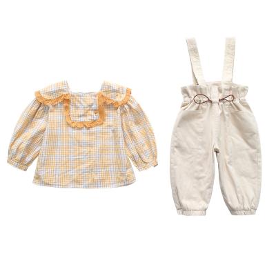 China Sweet Girls Spring Suits Toddler Baby Suspenders Suits Girls Long Sleeve Shirts Two Piece Suits for sale