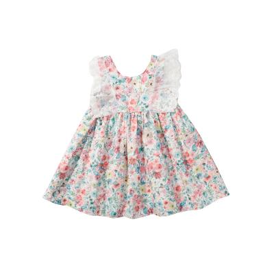 China Washable Girls Summer Lace Up Sleeveless Dress Baby Ladies Invest Floral Dress Children's Dress for sale