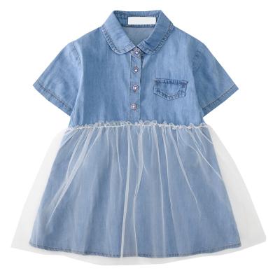 China Washable Girls Clothing Denim Dress Children Summer Mesh Short Sleeve Skirt Babies Skirt for sale