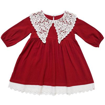 China Washable Cute Children's Wear Cute Children's Wear Princess Dress Korean Lace Lapel Long Sleeve Spring And Autumn Skirt for sale