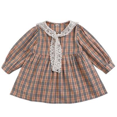 China Washable Version Korean Plaid Girls Dress Lace Shawl Dress Long Sleeve Spring And Autumn Baby Skirt for sale