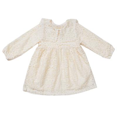 China Girls Washable Lace Up French Square Neck Lace Dress Princess Hollow Multilayer Baby Dress for sale