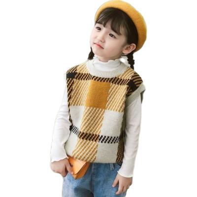 China Competitive Price Anti-Shrink Competitive Price Kids Cotton Sweater Sweater Vest Cute Knitted Soft Kids Plaid Vest for sale