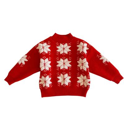 China Red Anti Shrink Knit Sweater Kids Pullover Fall Winter Basing Sweater Baby New Year Sweater for sale