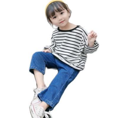 China New Fashion Korean Loose Striped Top Round Neck T-shirt Cotton Girls Anti-Shrink Long Sleeve Shirt for sale