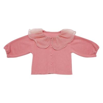 China New Children's Anti-Shrink Lace Shawl Collar Knitted Cardigan Style Little Girls Sweater Top Korean for sale