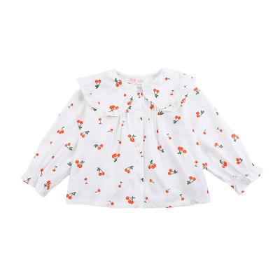 China Girls Shirt Fall Clothes New Anti-Shrink White Baby Girl Single Shirt Children's Lapel Cherry Tops for sale