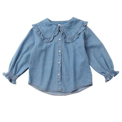 China 2021Autumn children's clothing baby denim anti-shrink coats lace up loose doll collar shirts girls tops for sale