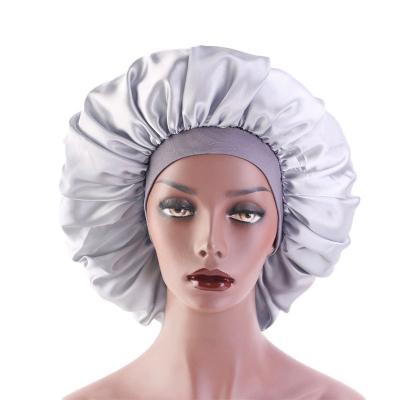 China Wholesale LOGO Custom Double Layer Large Size Satin Sleep Hood Double Layer Satin Hood With Elastic Wide Band Hair Hoods Silk Hair Accessories for sale