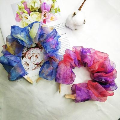 China New Popular Spring Hair Accessory Crumpled Fluffy Fabric Headbands Retro Ink Painting Pleated Mesh Headband For Women for sale