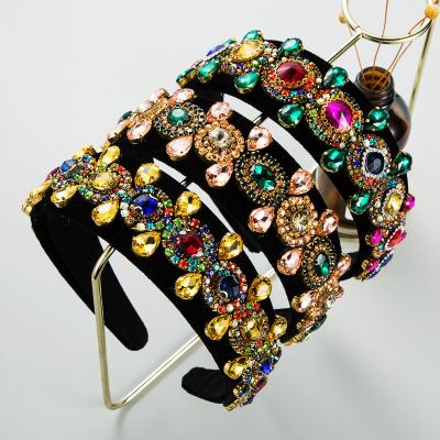 China Baroque Luxury Rhinestone Headbands Gem Crystal Multi Color Pleuche Women Hair Accessories Headbands for sale