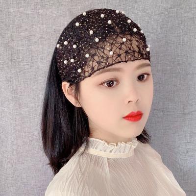 China Wholesale Satin Hair Friendly Material Wrap Wide - Bandage White Hair Hood Snap Edged Headbands Beads Lace Headband for sale