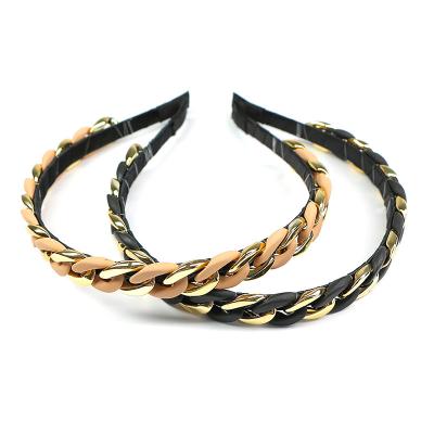 China Trendy Headbands Fashion Hair Accessories Trendy Women Resin Acetic Acid Thin Chain Headband Multi Color Gold Chain Headbands Braided Headband for sale