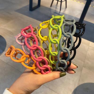 China 2021 Spring Summer Fashion Hair Accessories Circles Bright Color Wide Plastic Fashionable Hairband Women Girls Chain Headband for sale