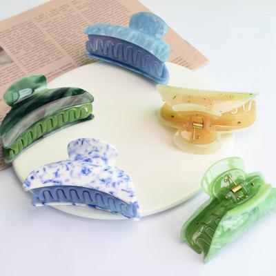 China New Arrival Large Claw Clips Chinese Style 9.5cm Hair Claw For Hair Claw Hair Acetate Acrylic Porcelain Thick Blue And White Hair Clip for sale