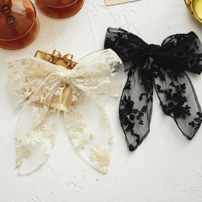 China New Popular Korea Fashion Spring Accessory Hair Style Black White Duck Clips Holiday Party Mesh Lace Hair Clip For Ladies for sale