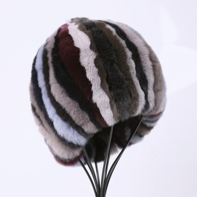 China Real Women's Rex Rabbit Fur Striped Hat Hot Sale High Quality Wholesale COMMON Beanie Hats Girls Winter Fashion Warm Hats Multi Color for sale