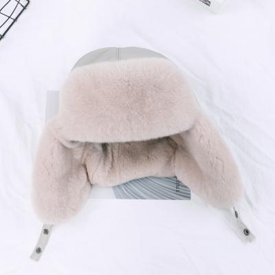 China 100% Real Waterproof Fur Hat For Women Natural Winter Rex Rabbit Fur Russian Ushanka Thick Warm Ears Fashion Bomber Hat for sale