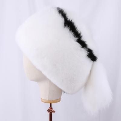 China JOINT Real Fox Women's Russian Ushanka Trapper Snow Ski Hat Bucket Covers Skullcap Winter Bomber Silver Fox Fur Hat for sale