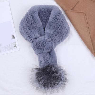 China Fashion.Elegant Wholesale Genuine Silver Fox Fur Pom Pom Wraps Girls Winter Neck Warmer Rex Rabbit Fur Scarf Scarves Women's Size Quality for sale