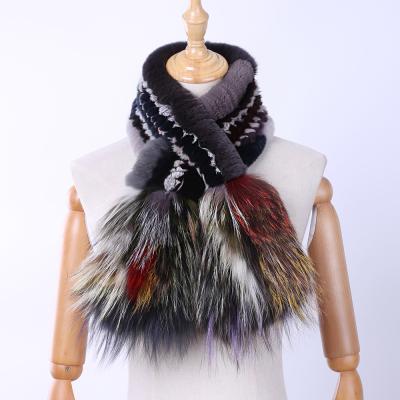 China Fashion Real Rex Rabbit Fur Women's Fur Scarves Real Soft Silver Fox Knitted Wraps Winter Multicolor Warm for sale