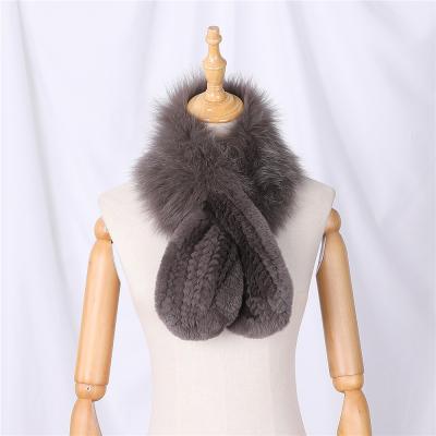 China Winter Lovely Soft Women's Rex Rabbit Fur Patchwork Fox Scarves Wraps Warm Real Scarf Girl's Rex Rabbit Fur Scarf Wraps for sale