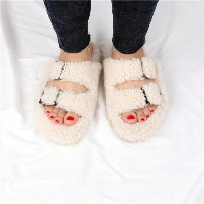 China Anti-Smell Women's Autumn Winter Lambswool Fur Curly Home Bedroom Slide Slippers Real Shoes for sale