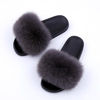 China Wholesale 100% Solid Color Fur Slides Fox Fashion Trend Quality Women Slippers Stable Soft Fur Sandals for sale