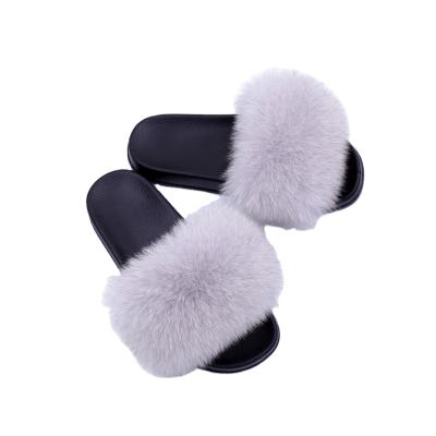 China Wholesale 100% Solid Color Fur Slides Fox Fashion Trend Quality Women Slippers Stable Soft Fur Sandals for sale