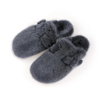 China 2021 New York Dubai Fashion Trend New Arrival 100% Real Mink Fur Closed Slippers For Women Luxury Big Fur Slides Outdoor Sandals Shoes for sale