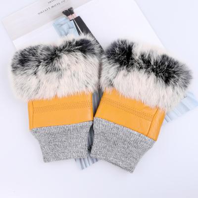 China Eco-Friendly Fingerless Genuine Rabbit Fur Winter Sheepskin Womens Half Finger Mittens for sale