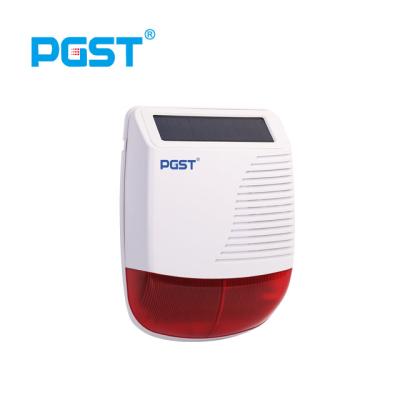 China PGST 433mhz wireless outdoor solar alarm siren 100db with built-in rechargeable battery can pair PE-520 wireless detectors for sale