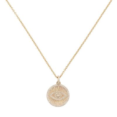 China YINJU 925 Sterling Silver Engraved Pave CZ Handmade CLASSIC Turkish Evil Eye Coin Pendant Necklace Jewelry for sale