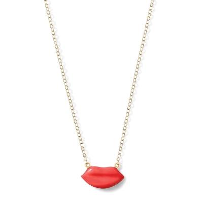 China TRENDY Sterling Silver 925 Jewelry Gold Plated Enamel Lip Necklace Women Girls for sale