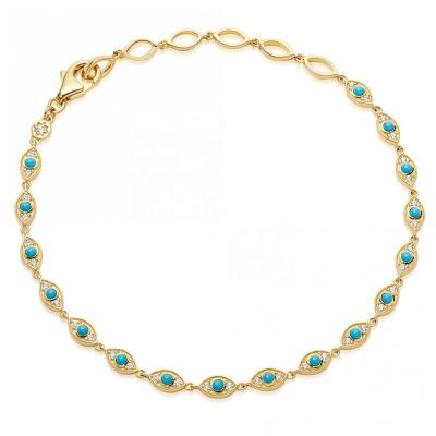 China FASHIONABLE 925 Vermeil CZ Turquoise Evil Eye Silver Gold Plated Chain Charm Bracelet for sale