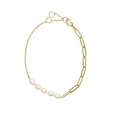 China BOHEMIA 925 Gold Silver Bohemian Paper Clip Chain Baroque Jewelry Pearl Bracelet for sale