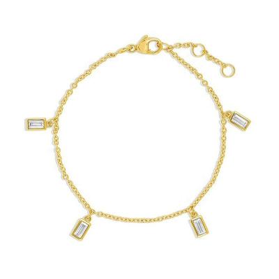 China FASHIONABLE Sterling Silver Cubic Zircon Baguette Stone Charm 18K 925 Gold Dangling Bracelet Gold Plated for sale