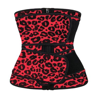 China Antibacterial Leopard Red Double Belts Private Label Logo Slimming Belt Corset Steel Custom Boned Waist Trainer Latex Waist Trainer for sale