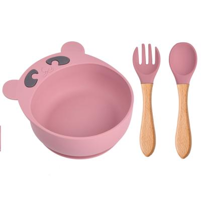 China 100% BPA BPA Food Grade Cartoon Bear Silicone Free Suction Baby Feeding Bowls With Spoon Set for sale