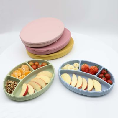 China Children's Baby Silicone Dinner Dish Integrated Non-Slip Anti-fall Tray Dishes With Sucker Children's Tableware Extra Food Bowl for sale