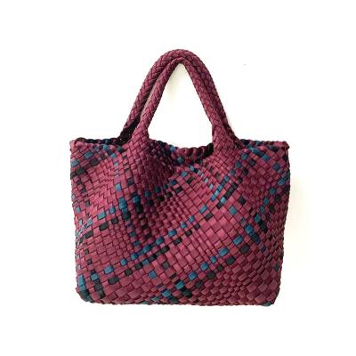 China High Quality Handmade Woven Neoprene Waterproof Tote Bag Summer Beach Bag Handbag With Fashion Tote Open Casual Plaid Purse Women Handbags for sale