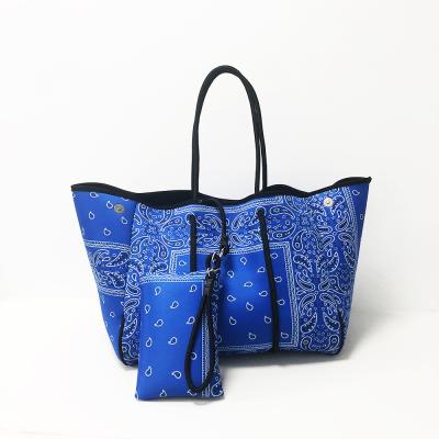 China Universal Fashion Travel Neoprene Women Handbag Beach Tote Bag With Zipper Purse Inner Latch Casual Tote Jinyi Paisley JY8244 for sale